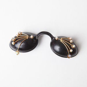 Vintage Fancy Sunbathing Goggles Faux Pearls Rhinestones Eye Mask Cups Tanning